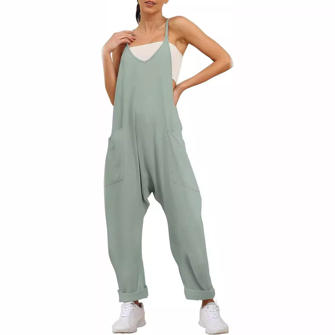 Damen Lässiger Overall mit tiefem Ausschnitt und praktischen Taschen Drune
