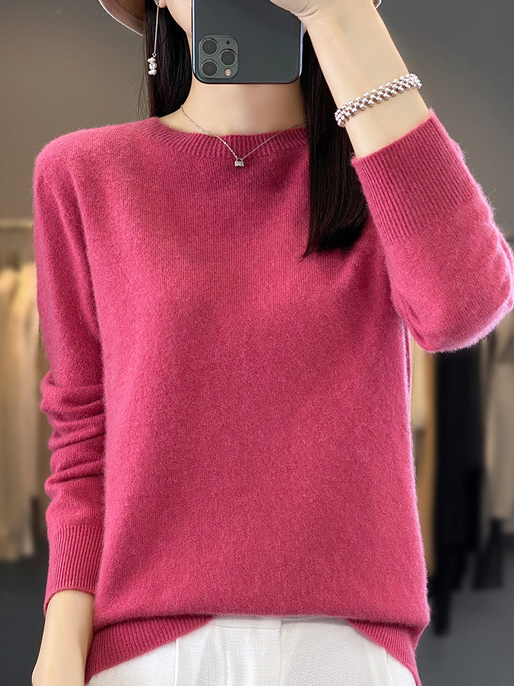 Damen Luxuriöser Feinstrick-Rundhalspullover mit softem Fluffy‑Finish und schmaler Bündchenform Drune