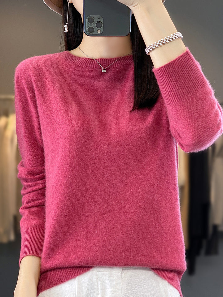 Damen Luxuriöser Feinstrick-Rundhalspullover mit softem Fluffy‑Finish und schmaler Bündchenform Drune