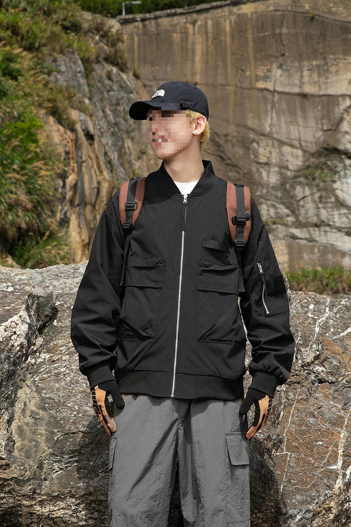 Damen Oversize Multifunktionale Field-Bomberjacke mit Cargo-Taschen & gerippten Bündchen Drune
