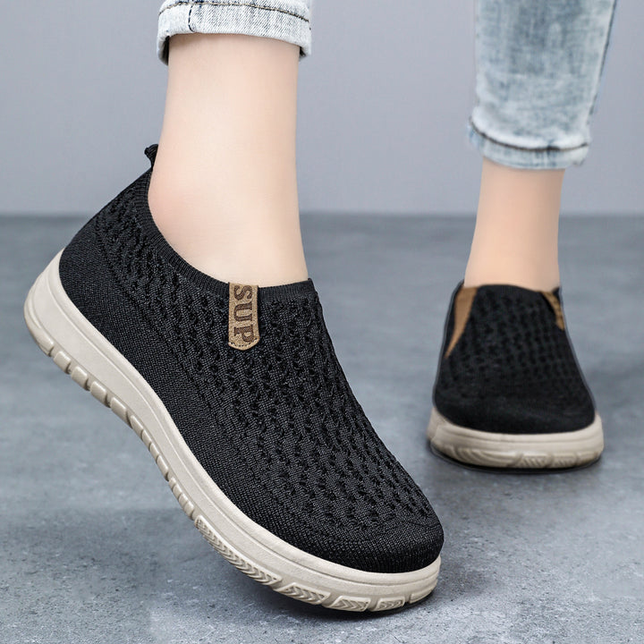 Damen nan gestrickter Slip-On Komfort-Sneaker mit elastischem Einstieg, atmungsaktivem 3D-Strick und gedämpfter EVA-Laufsohle Drune