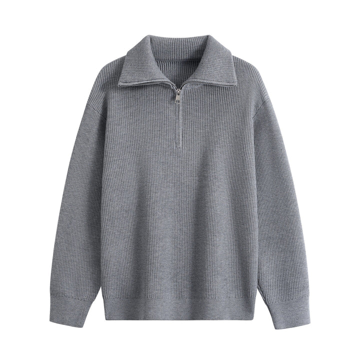 Herren Halbzip-Strickpullover mit Rippenstruktur und großem Umlegekragen Drune