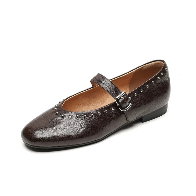 Damen Mary Jane Ballerinas mit elegantem Riemchen und funkelnden Nieten Drune