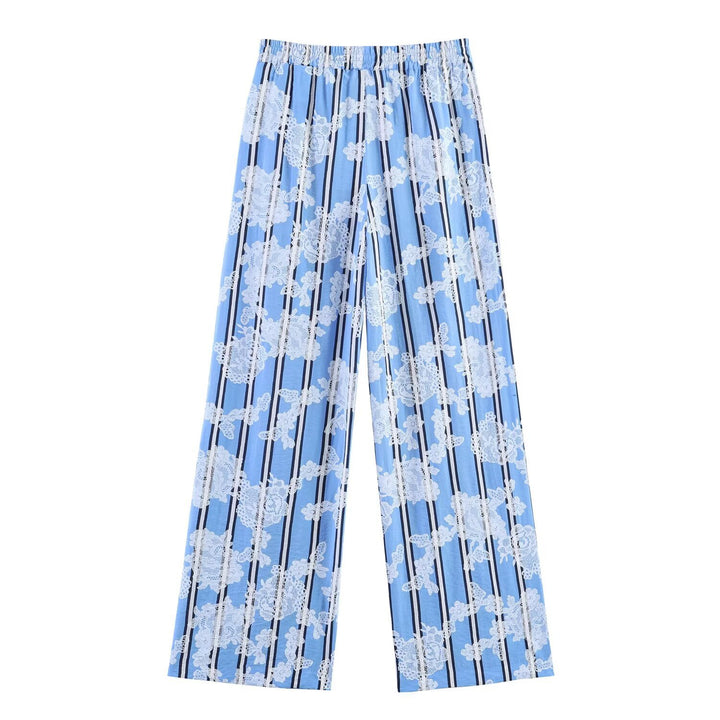 Damen Weite Palazzo-Hose mit elastischem Bund und floralem Streifen-Print Drune