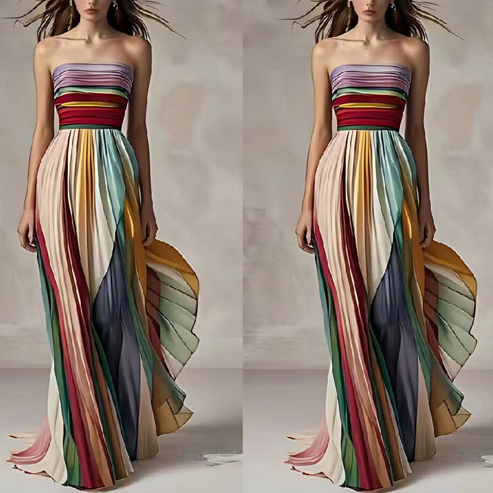 Damen Maxikleid mit schwingenden Falten und elegantem Bandeau-Ausschnitt Drune