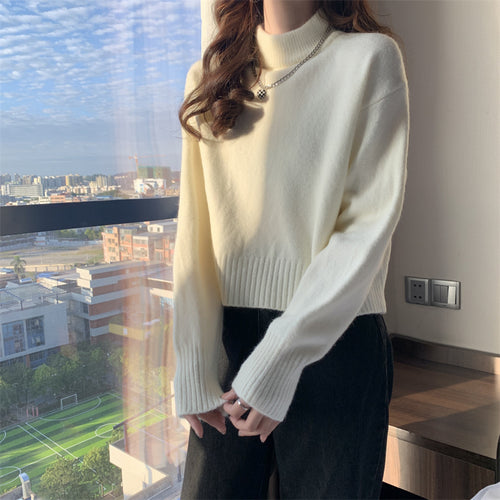Damen bequemer und eleganter Crop-Pullover mit hochgeschlossenem Kragen Drune