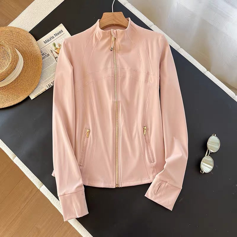 Damen elegante Sportjacke mit hohem Kragen und innovativem Reißverschluss Drune