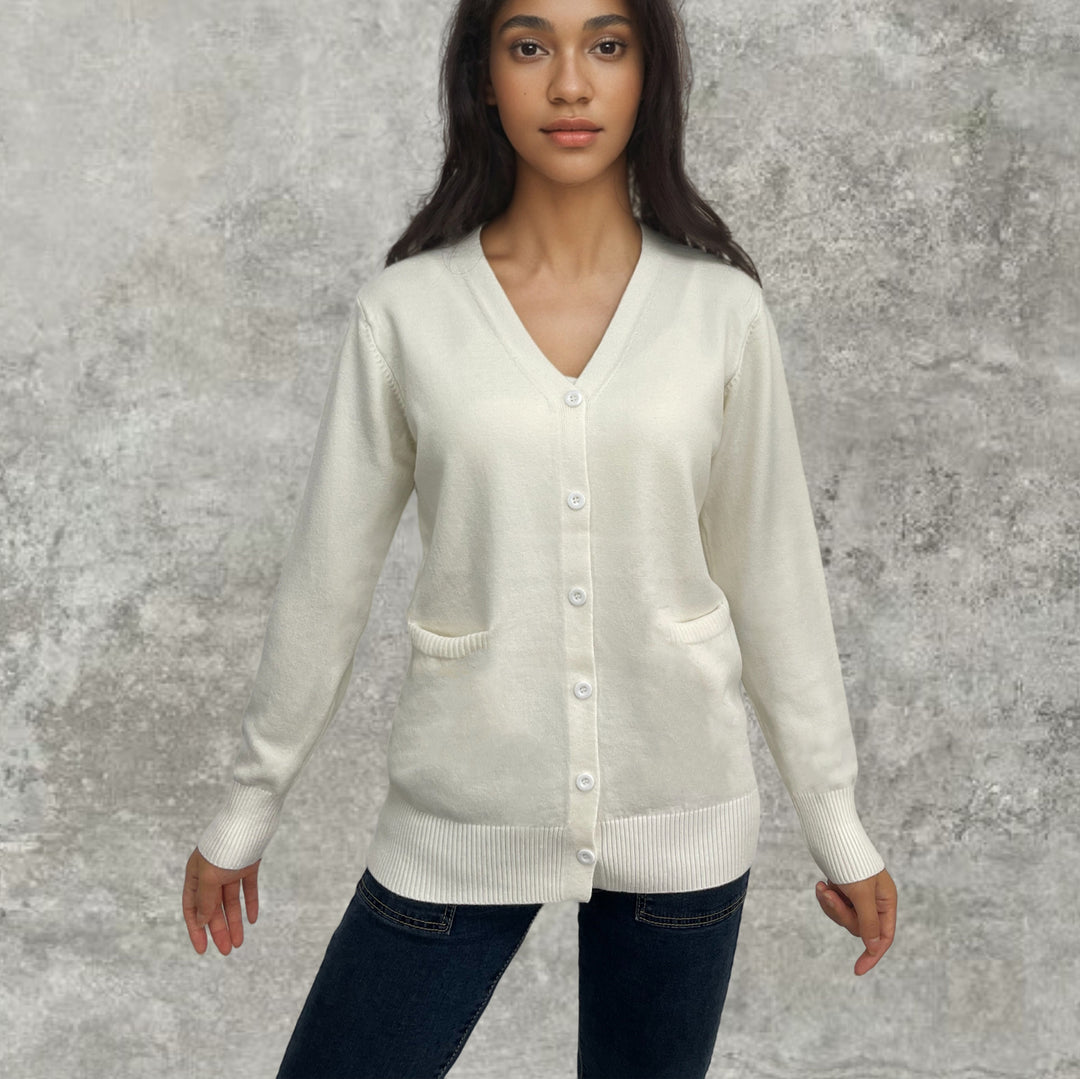 Damen lässige Strickjacke mit integrierten Taschen und stilvollem Knopfdesign Drune