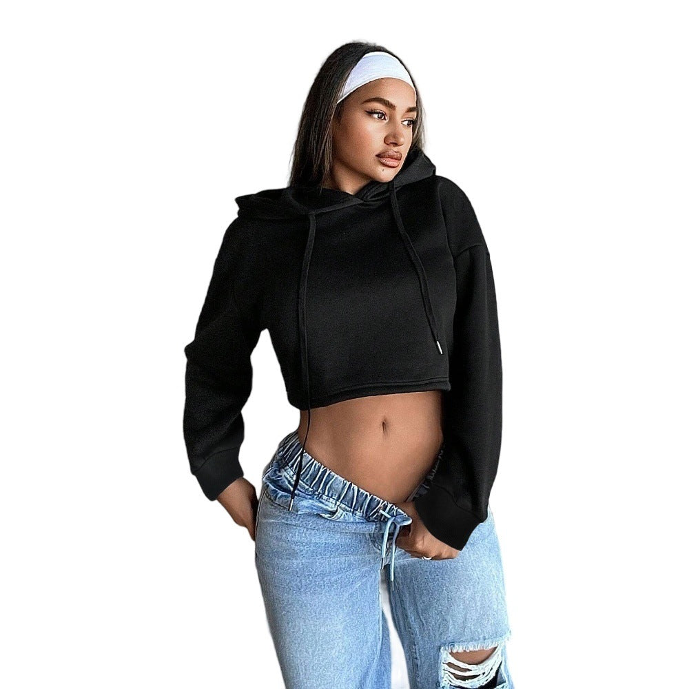 Damen kurzes Kapuzen-Sweatshirt Cropped-Hoodie mit Kordelzug gerippten Bündchen und lässiger Oversize-Passform Drune