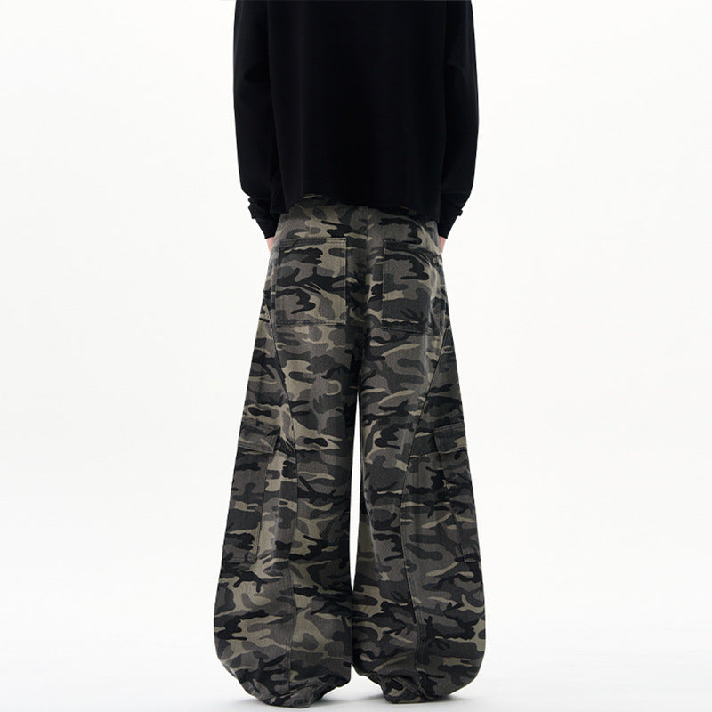 Herren Ultraweite Cargohhose im Baggy‑Cut mit tiefem Schritt Drune