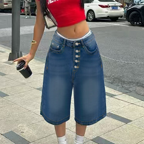 Damen Jeansrock mit weitem Schnitt und praktischem Knopfverschluss Drune