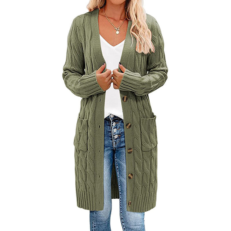 Damen Grobstrick Cardigan mit tiefen Taschen und dekorativem Zopfdesign Drune