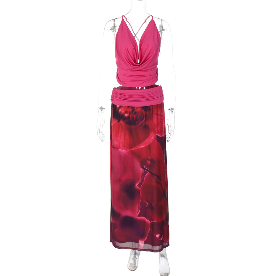 Damen Boho Maxikleid mit raffiniertem Oberteil und floraler Drapierung Drune