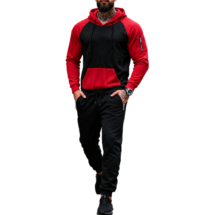 Herren nan zweiteiliges Kapuzen-Sweatset mit Raglanärmeln, Ärmel-Zip-Tasche und tapered Jogginghose Drune