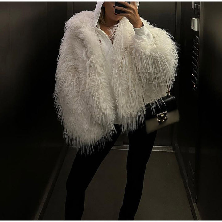 Damen Flauschige Kunstfelljacke im modischen Schnitt Drune