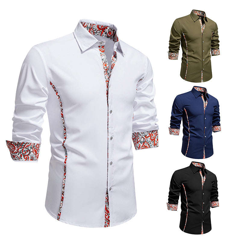 Herren Elegantes tailliertes Business-Hemd mit kontrastierter Innenblende und Paisley-Detail Drune