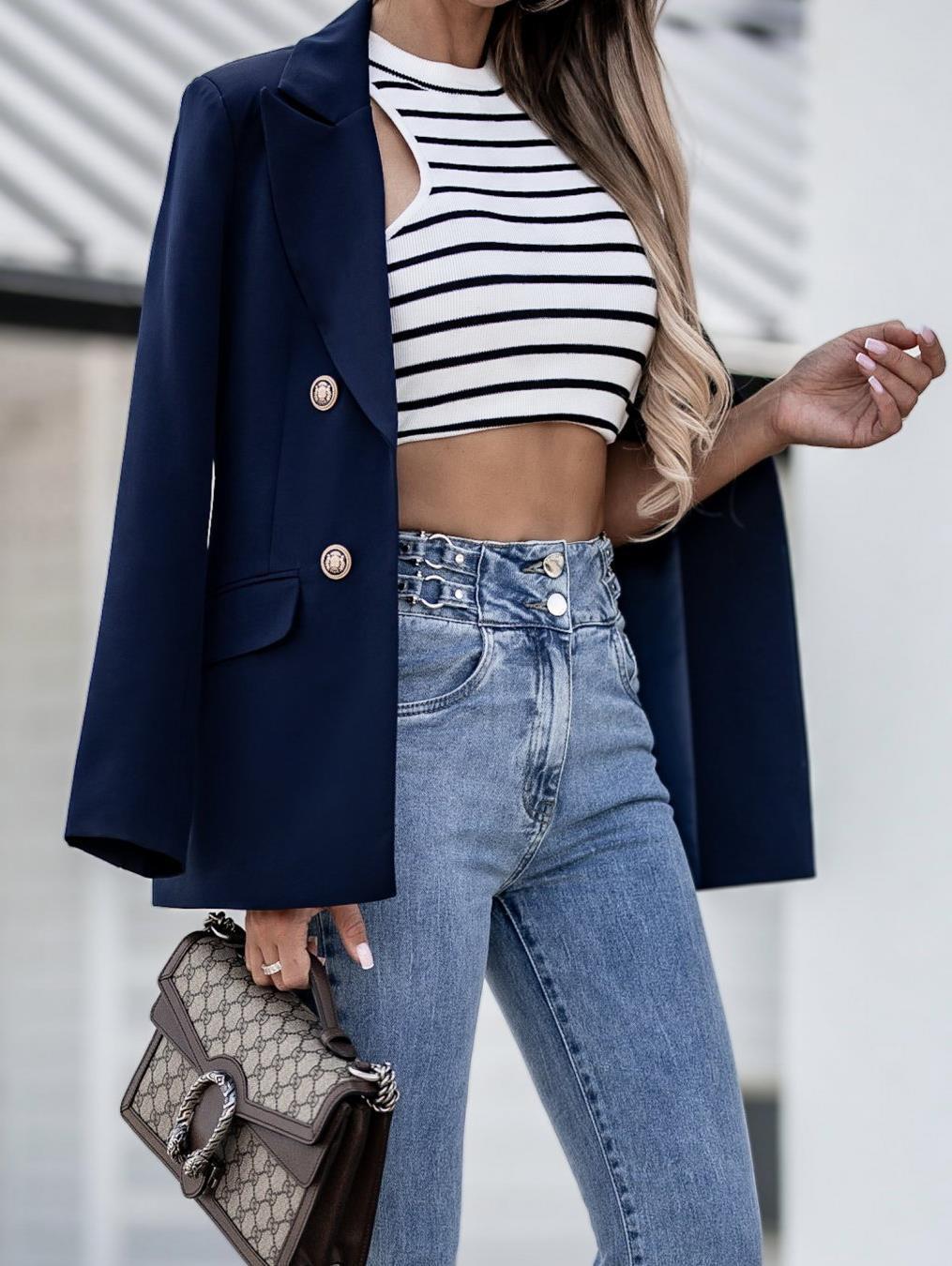 Damen Eleganter taillierter Blazer mit doppelter Knopfleiste und vielseitigem Schnitt Drune