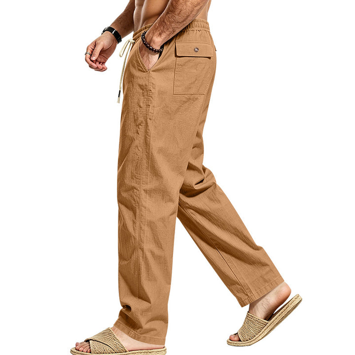 Herren Leichte Relax-Hose mit elastischem Bund, Kordelzug und aufgesetzter Cargotasche Drune