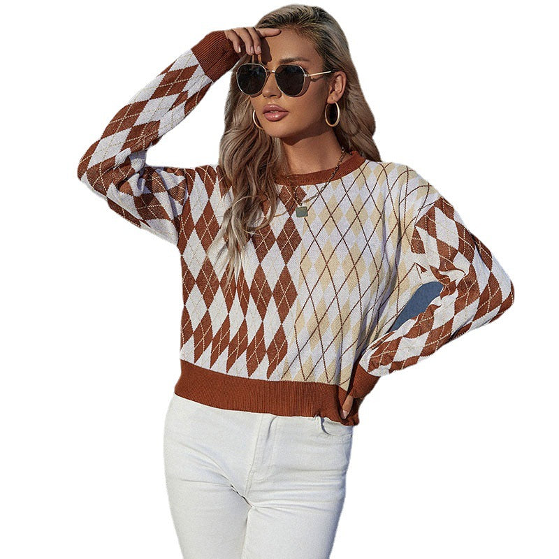 Damen Argyle-Strickpullover im Oversize‑Look mit Rundhals und Rippbündchen Drune