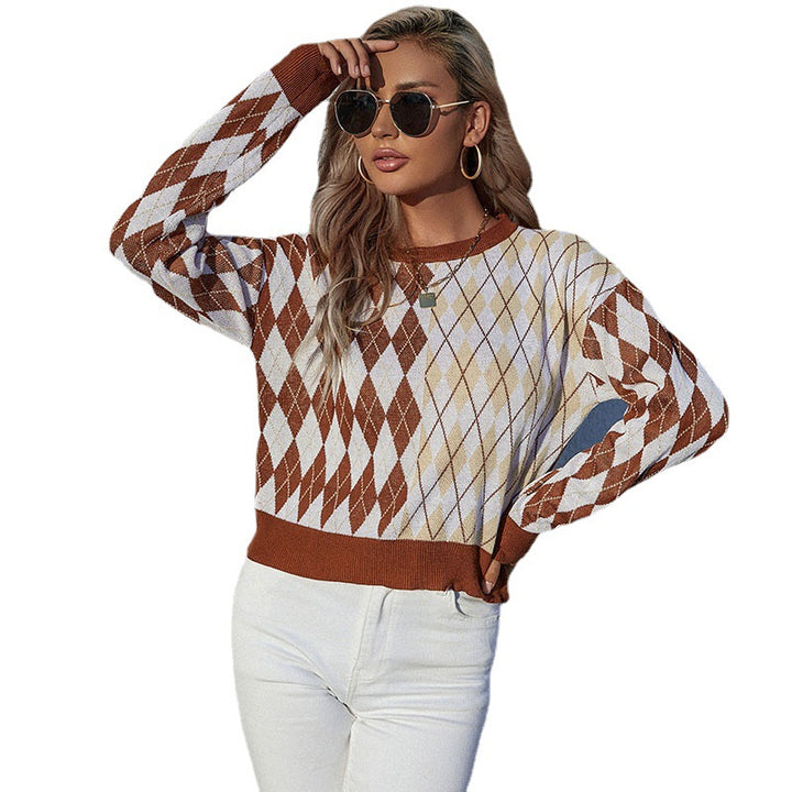 Damen Argyle-Strickpullover im Oversize‑Look mit Rundhals und Rippbündchen Drune