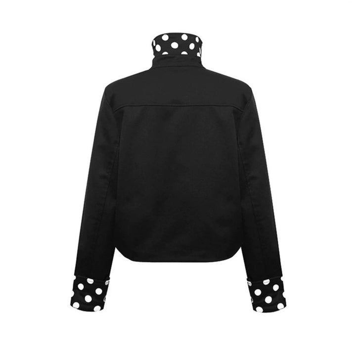 Damen Kurze Double-Breasted Jacke mit Stehkragen und Polka‑Dot-Futter Drune
