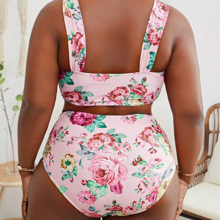 Damen Floral Bikini-Set mit hoher Taille und breite Träger Drune