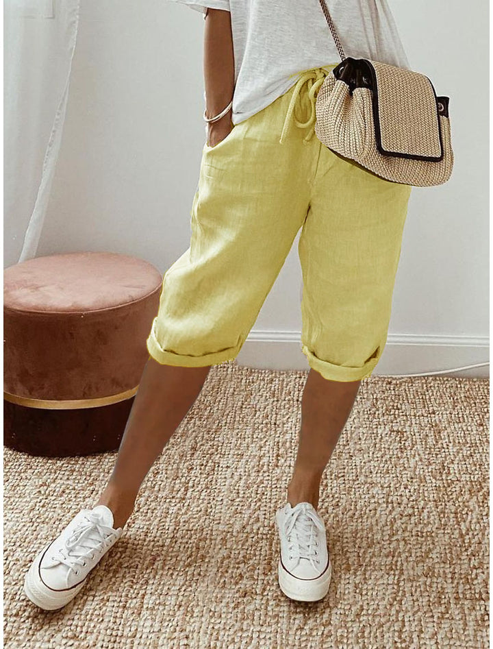 Damen lässige Cropped-Hosen mit Gummi Bund und Taschen Drune