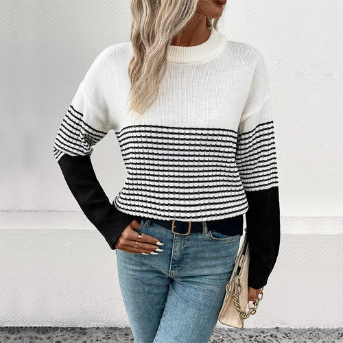 Damen Modischer Strickpullover mit Blockstreifen Drune