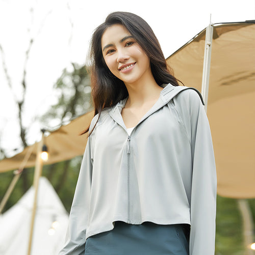 Damen Leichte Kapuzenjacke mit UV-Schutz, atmungsaktivem Stoff und kürzerem Saum Drune