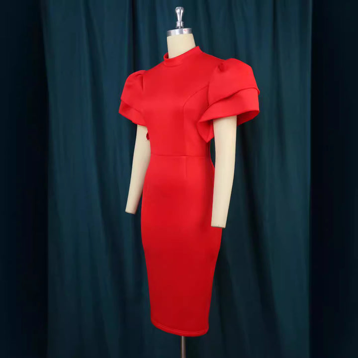 Damen figurbetontes Kleid mit voluminösen Rüschenärmeln Drune 1778623062