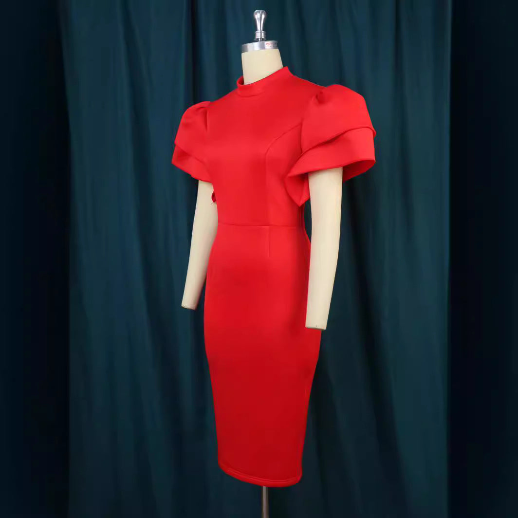 Damen figurbetontes Kleid mit voluminösen Ärmeln Drune