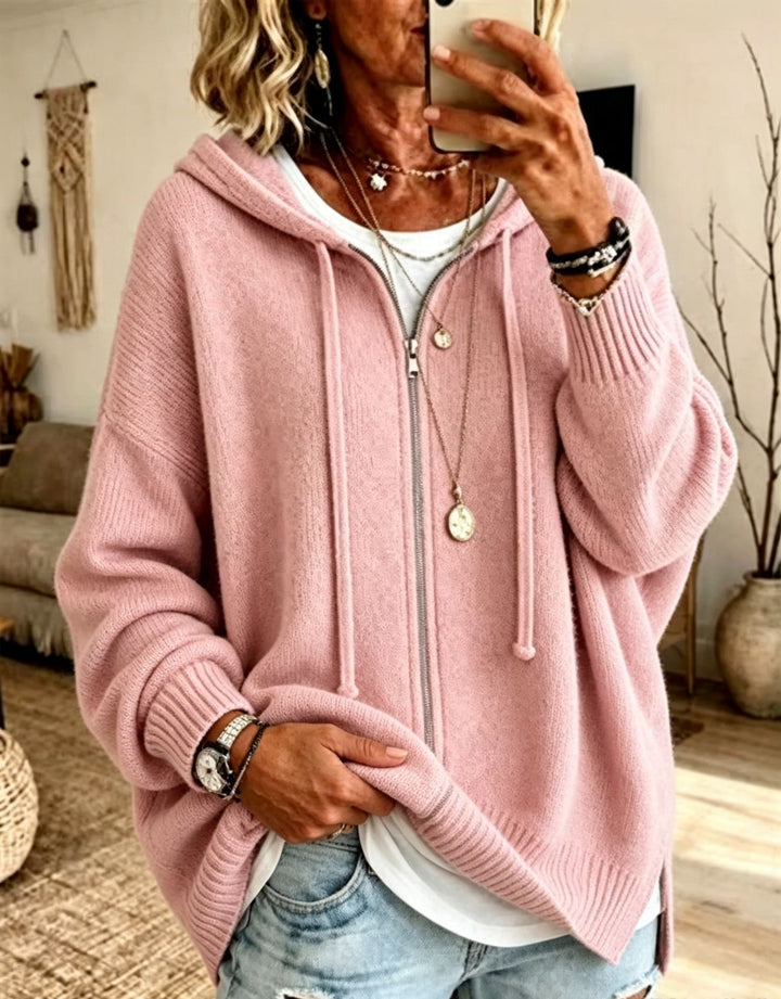 Damen Oversize Kapuzen-Zip-Cardigan aus weichem Feinstrick Drune