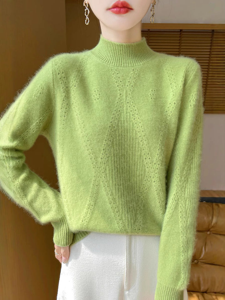 Damen Leichter Mockneck-Feinstrickpullover mit Ajour-Chevron und kaschmirweichem Finish Drune