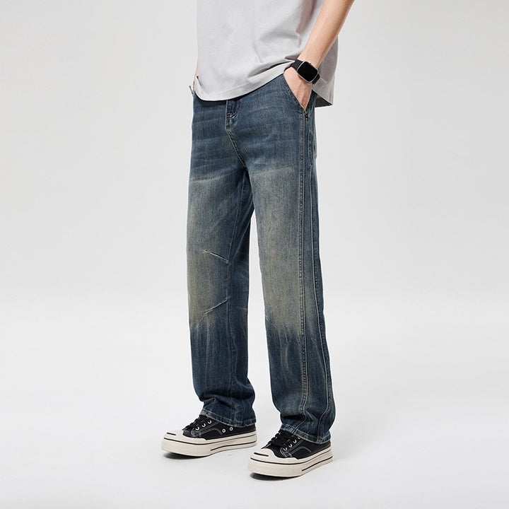 Herren Weite Baggy-Jeans im Vintage‑Wash mit Knie‑Detail Drune