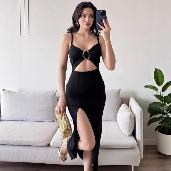 Damen Figurbetontes Maxikleid mit Cut-Outs und elegantem Gürtel Drune