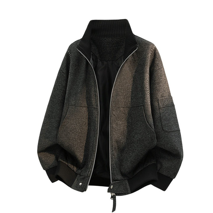 Herren Oversize Melange-Field-Bomberjacke aus Wollmix mit hohem Rippenkragen & Utility-Ärmeltasche Drune