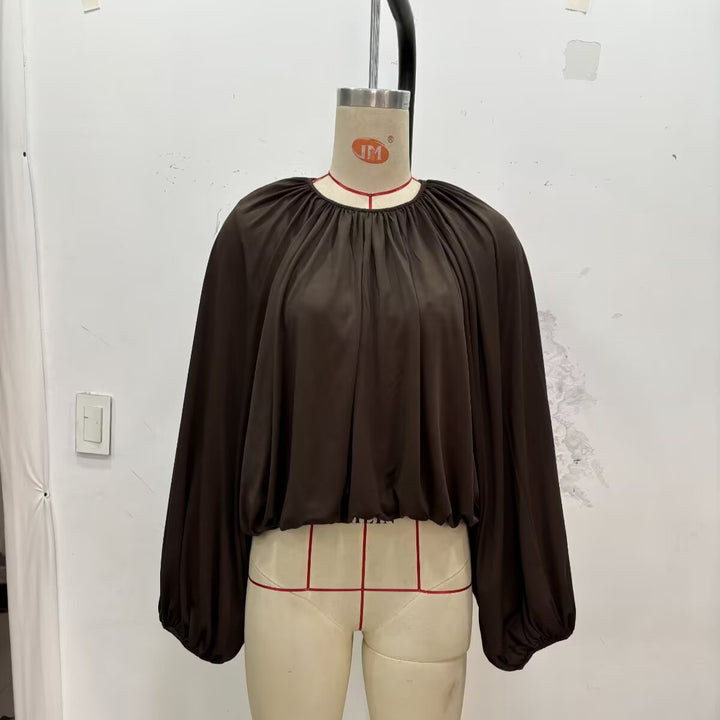 Damen Plissiertes Oversize-Blusenshirt mit weiten Ballonärmeln Drune
