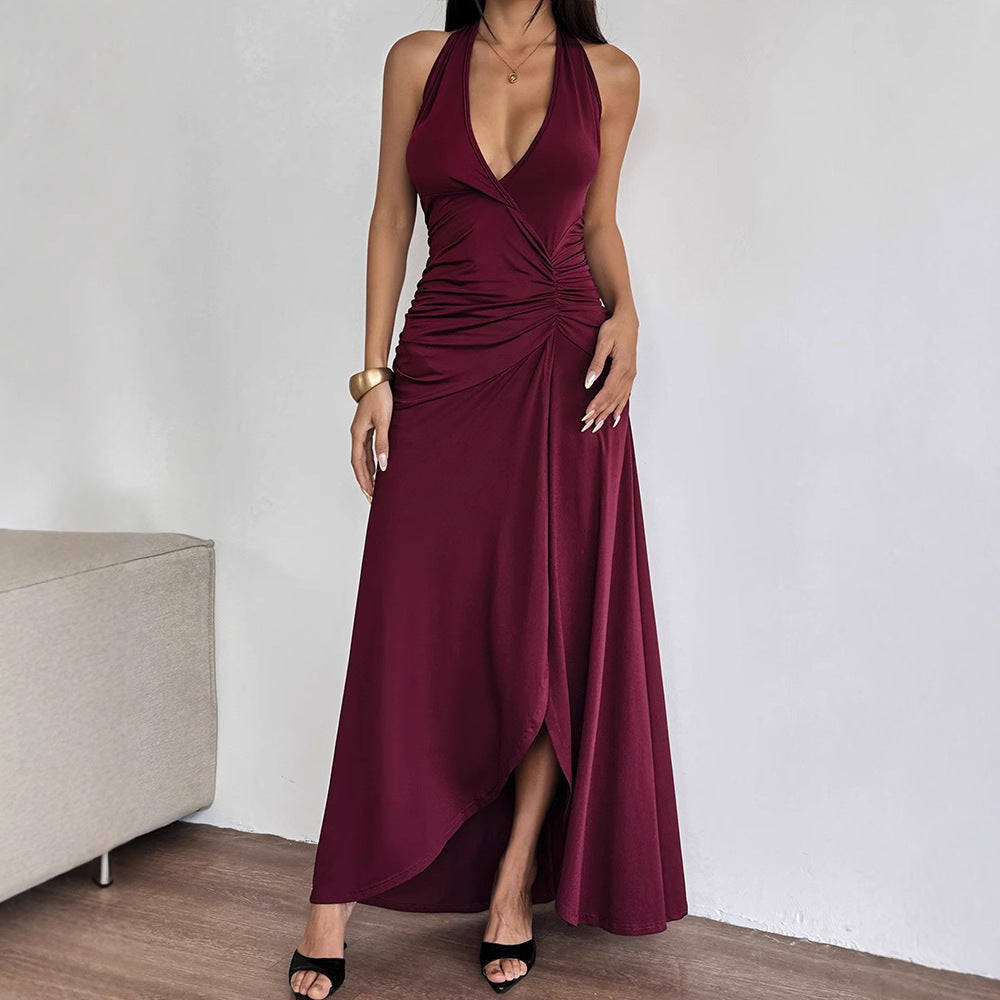 Damen Elegantes Halterkleid mit tiefem V-Ausschnitt und raffinierten Drapierungen Drune