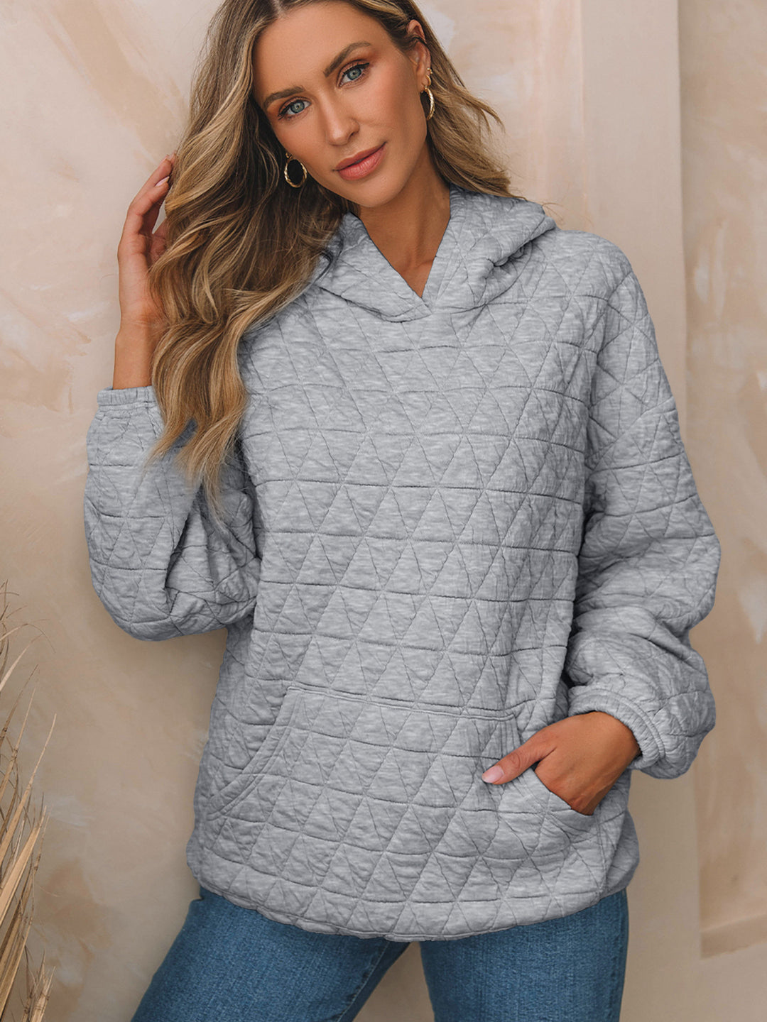 Damen Gepolsterter Stepp-Kapuzenpullover mit Kängurutasche Drune