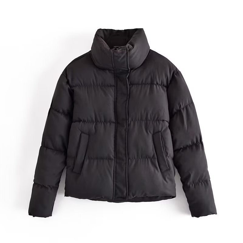 Damen gestepptes Winterjacke mit hohem Kragen und Seitentaschen Drune