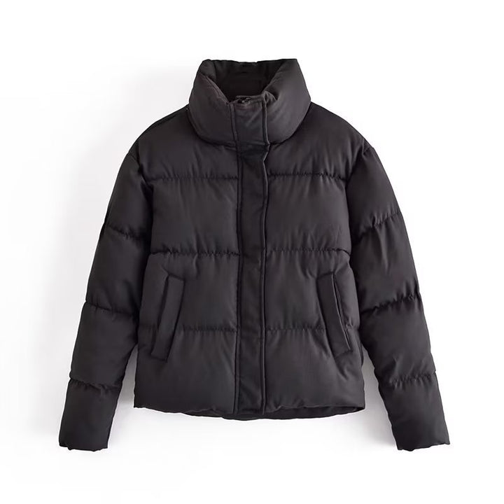 Damen gestepptes Winterjacke mit hohem Kragen und Seitentaschen Drune