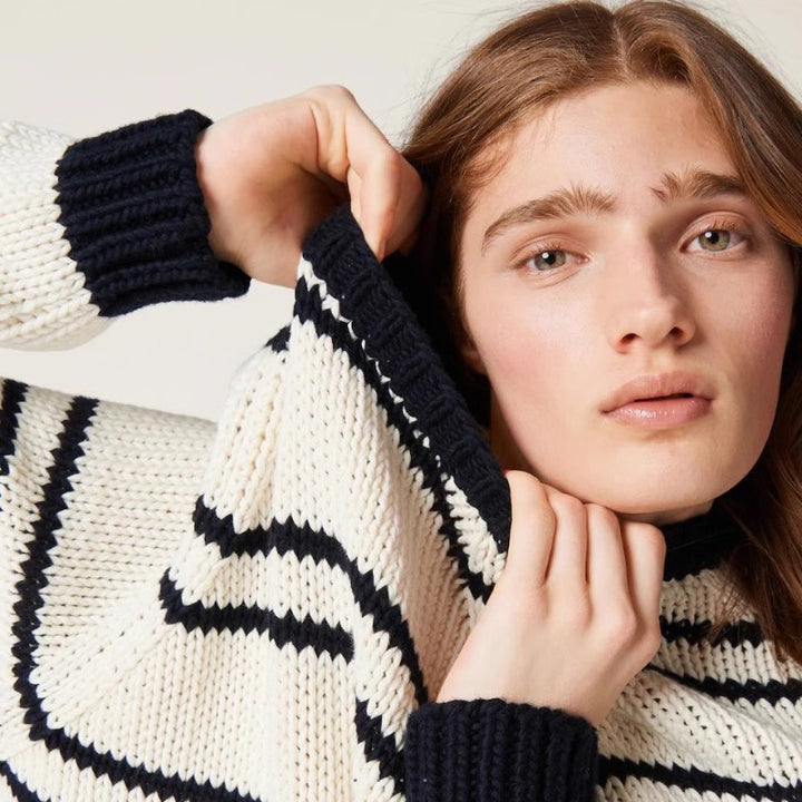 Damen Modischer Streifenpullover aus grobem Strick Drune