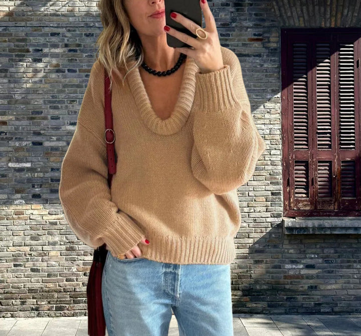 Damen Strickpullover mit V-Ausschnitt und lässigem Schnitt Drune