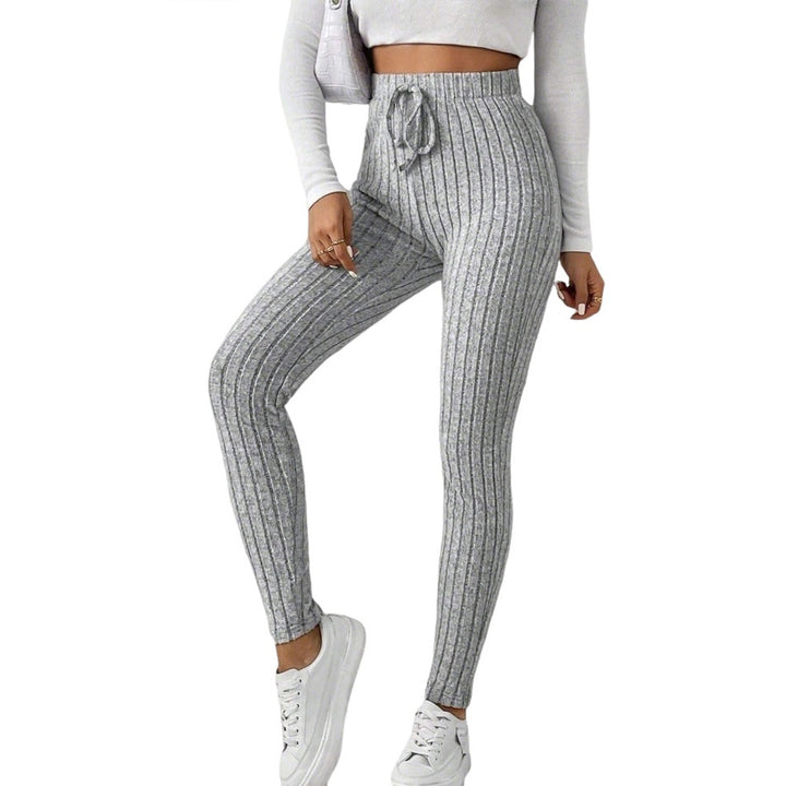 Damen gerippte Highwaist-Stricklegging mit Tunnelzug, elastischer Bund und figurbetonter Skinny-Passform Drune
