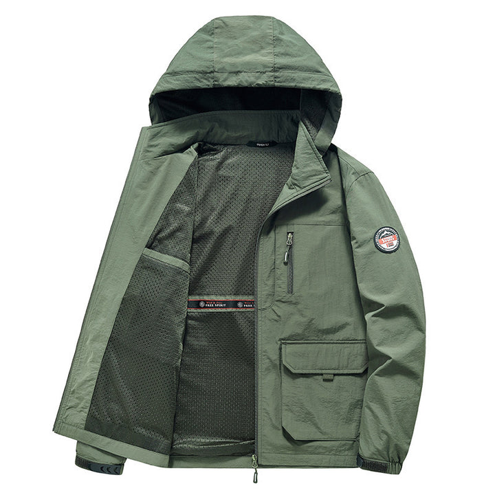 Herren Ultraleichte Kapuzen-Fieldjacke mit Mesh-Innenfutter und Mehrfach-Taschen Drune