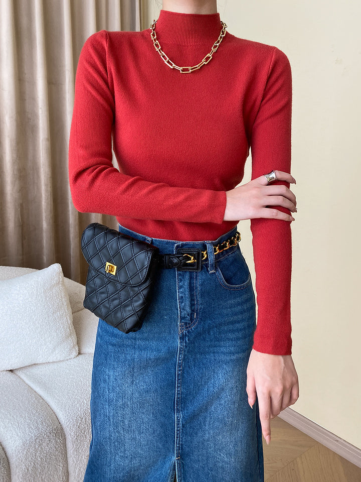 Damen eleganter Feinstrickpullover mit hohem Kragen Drune