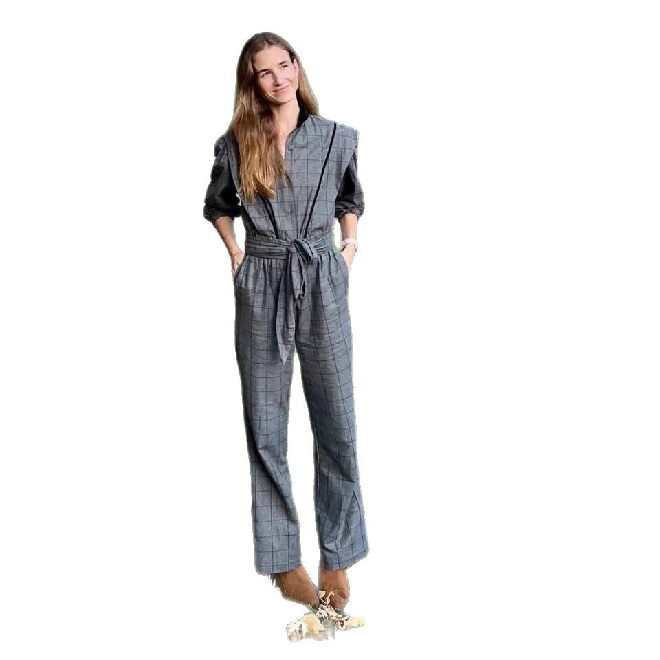 Damen Jumpsuit mit maßgeschneidertem Schnitt und grafischem Karomuster Drune