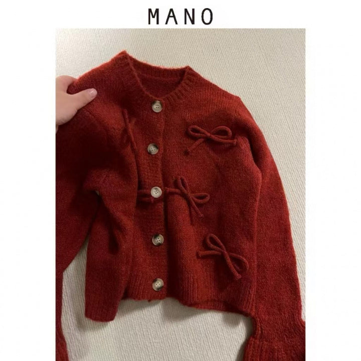 Damen Strickjacke mit dekorativen Schleifen Drune