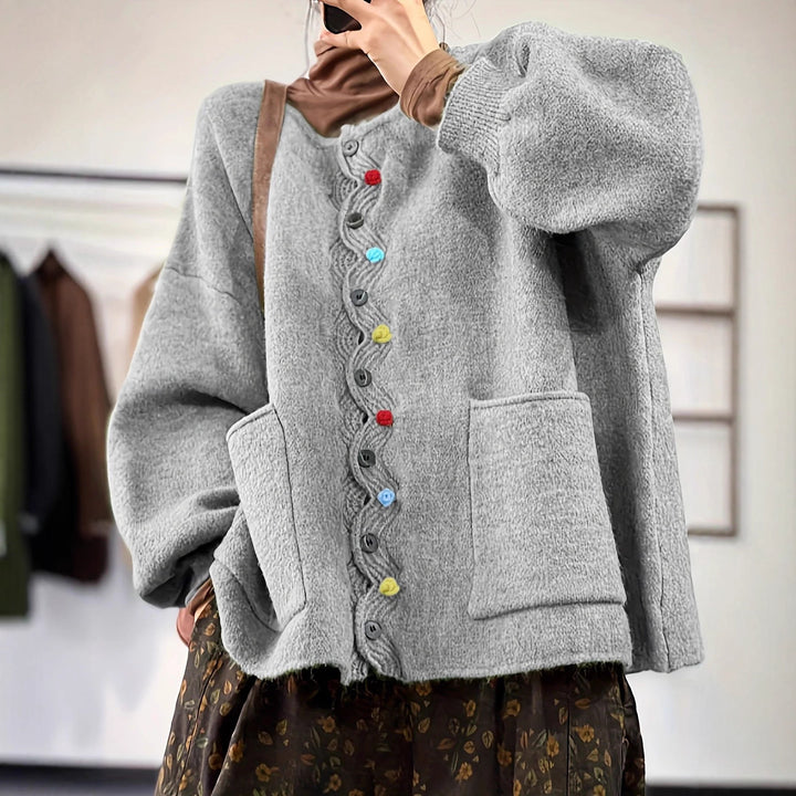 Damen Oversized Strickcardigan mit Zierknopfleiste und aufgesetzten Taschen Drune