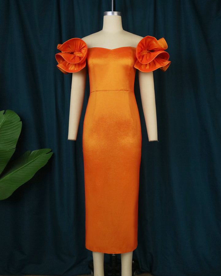 Damen Figurnahes Spitzenkleid mit voluminösen Rüschensäumen Drune